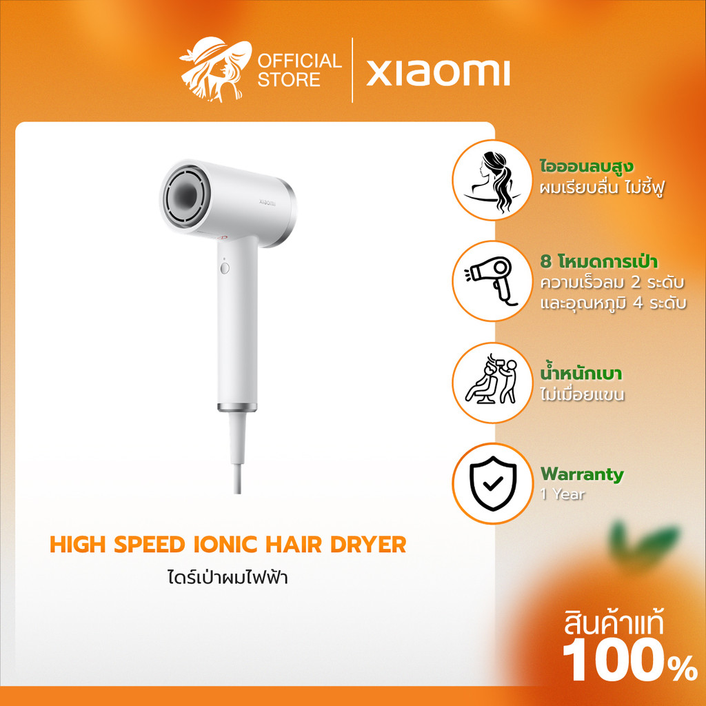 Xiaomi High Speed Ionic Hair Dryer ไดร์เป่าผมไฟฟ้า ไดร์เป่าผมไอออน แบบพกพา เบา เป่าแรง แห้งไว้