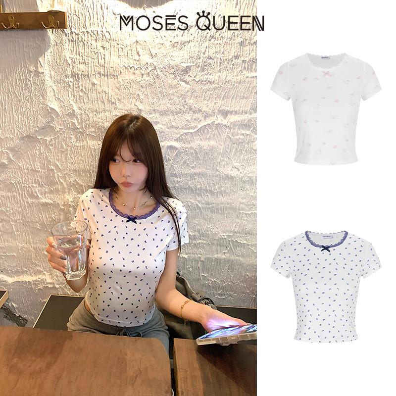 MOSESQUEEN تيشيرت كتف مكشوف بدانتيل وزهور — صورة 4