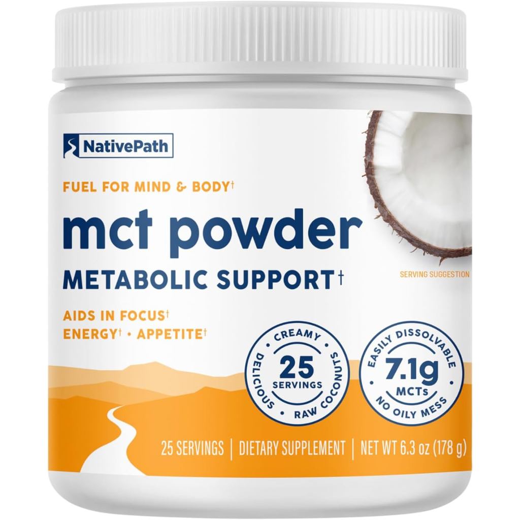 ผลิตภัณฑ์ผงน้ํามัน NativePath MCT - ผง MCT รสไม่ปรุงแต่งพร้อม C8 MCT ที่เป็นมิตรต่อคีโต ปราศจากนม กล