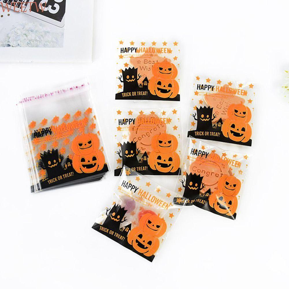 WEEKW Candy Pouch ของขวัญ 100 ชิ้นสําหรับบิสกิตขนมขบเคี้ยวฟักทองเคล็ดลับหรือรักษาตกแต่งฮาโลวีน