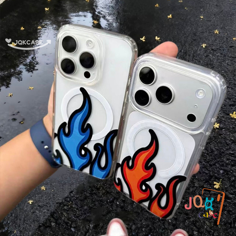 เคสแบรนด์ฮิตลายเปลวไฟสีแดง‑น้ำเงิน สำหรับ IPhone Air 17 16 14 Plus 15 13 Pro 11 12 Xs XR X XS Max 7 8 Plus CoupleCase