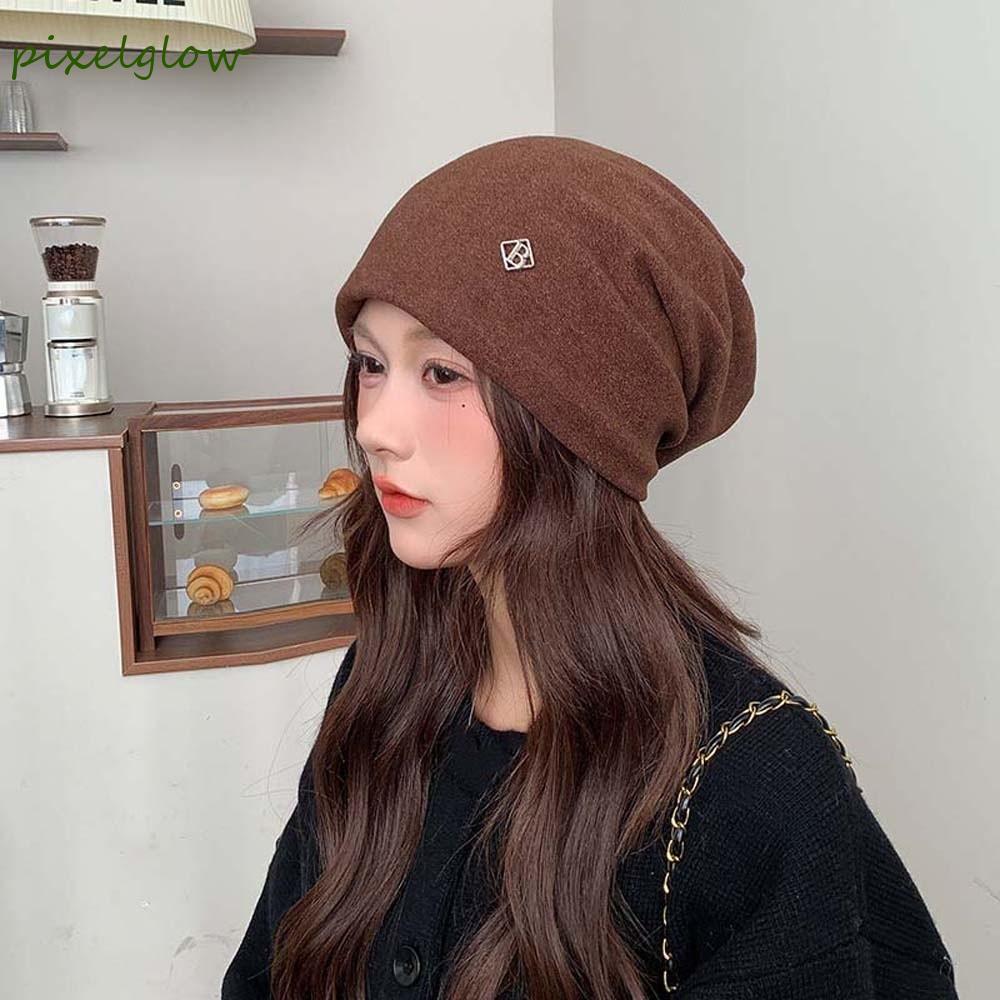 PIXELGLOW หมวกสไตล์เกาหลี, หมวกบีนนี่ยืดหยุ่นหนา, นุ่ม Thermal Toque สีทึบ Comfy Slouch เล่นสกีเย็นที่อบอุ่น