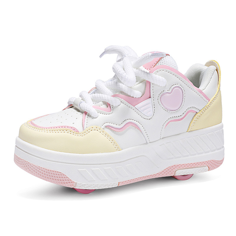 Kids Heart Pattern Roller Skate Shoes Hidden Wheels Platform Skate Sneakers