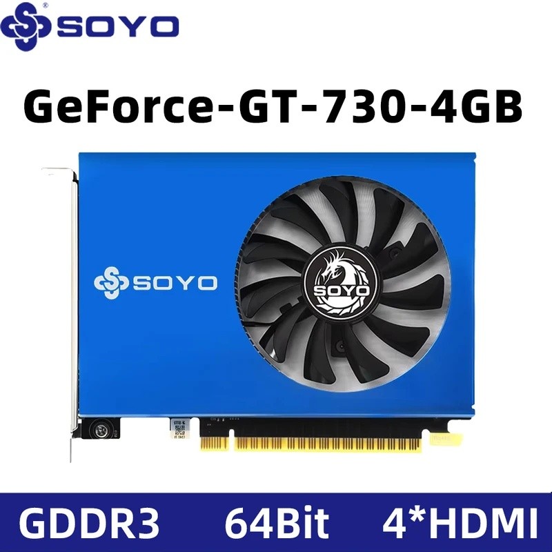 SOYO NVIDIA GeForce GT 730 4GB DDR3 64Bit กราฟิกการ์ด PCIe2.0x8 HDMI PC การ์ดเกม 28NM พัดลมเดียวคอมพ