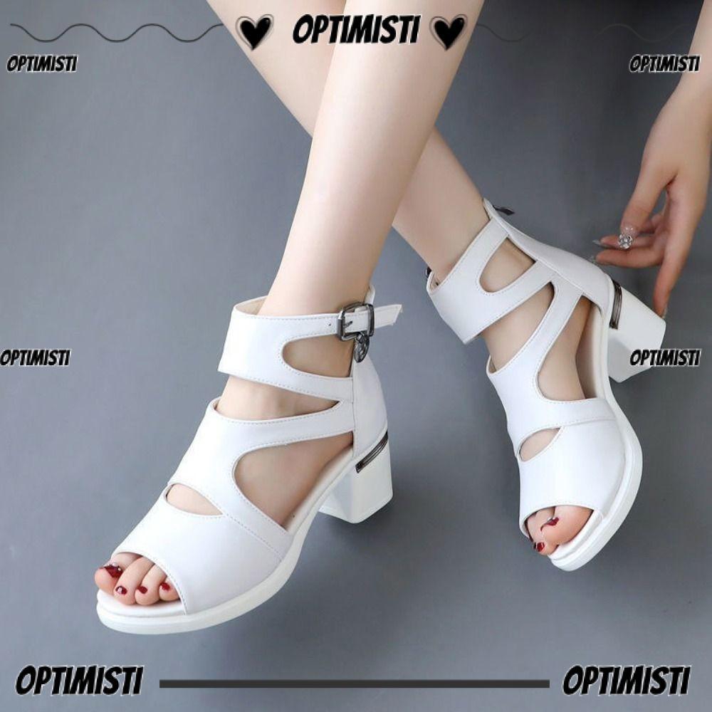 OPTIMISTIVF Chunky Heels, PU Open Toe Wedges Heels, Thick Soles Round Head Flat Sandals Summer