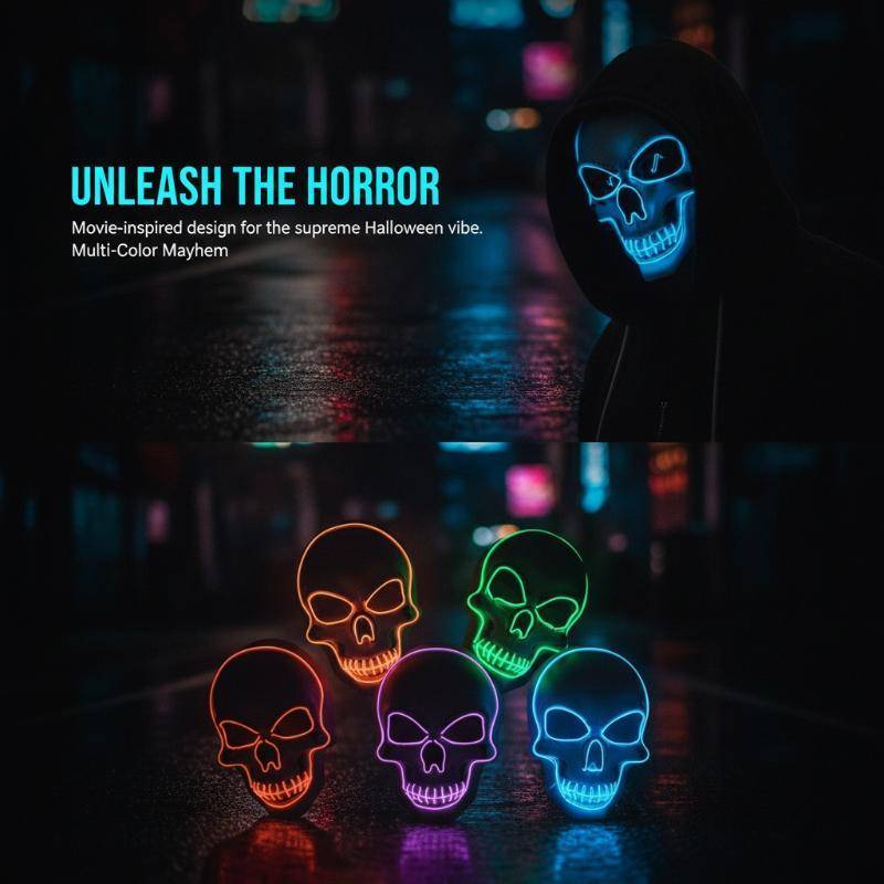 [BRN] LED น่ากลัวฮาโลวีน Skull Mask 1 ชิ้นสยองขวัญคอสเพลย์ Prop สําหรับเครื่องแต่งกายสําหรับผู้ใหญ่ 