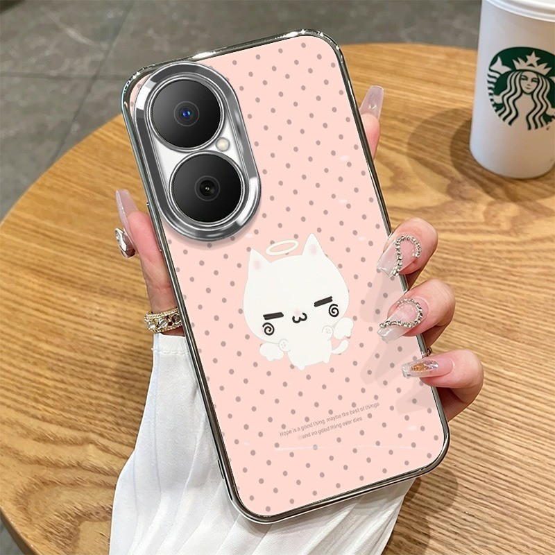 สต็อกพร้อม! สําหรับ Xiaomi Poco C71 สีชมพู Wave Point Cat CHST การ์ตูนกรณีรอบ 4 มุม Anti-Fall ฝาครอบ