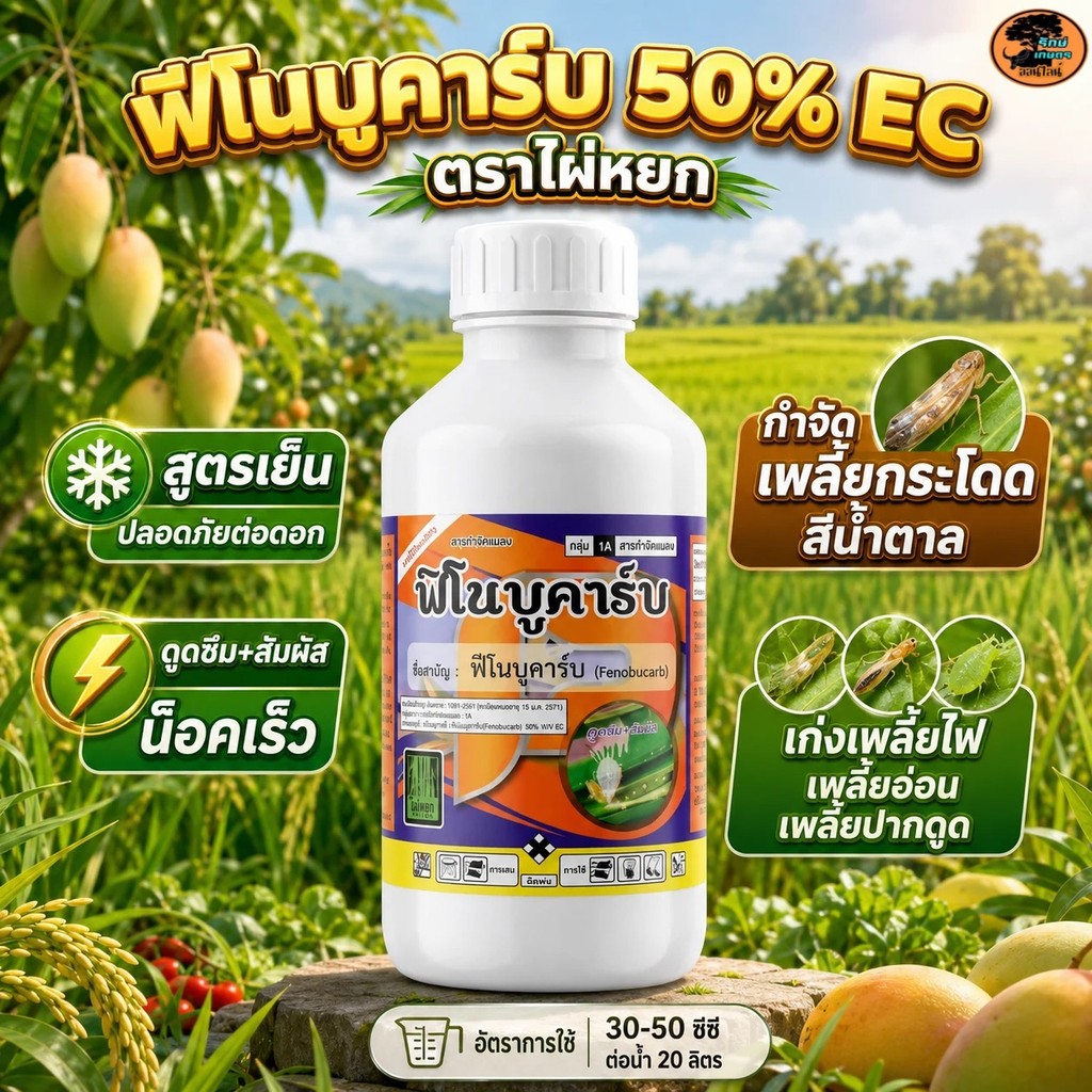 ฟีโนบูคาร์บ 50% ตราไผ่หยก 1 ลิตร กำจัดเพลี้ยกระโดด เพลี้ยจักจั่น เพลี้ยไฟ แมลงหวี่ขาว