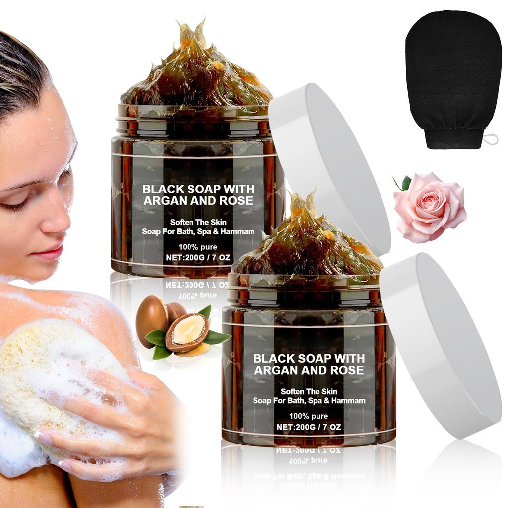 โมร็อกโกสบู่ดํา รพม combed Argan And Rose, Zawina Moroccan Blackneck Hammam, ZawinaMrocco Black Beld