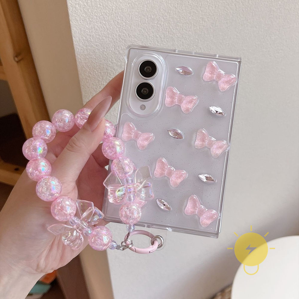 For เคสไอโฟน TPU Keychain Chain Pink Butterfly Bowknot เคส Phone Case For SAMSUNG Galaxy Z Fold 8 Ultra Z Fold 8 7 6 5 4 Cover Aesthetic Korean Cute เคสโทรศัพท์