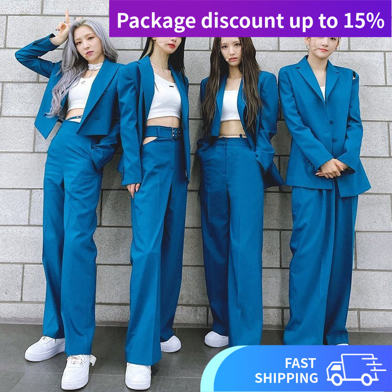 Cosmic Girl easy Girl Group Uniform Korean Dance Blue Stage Suit