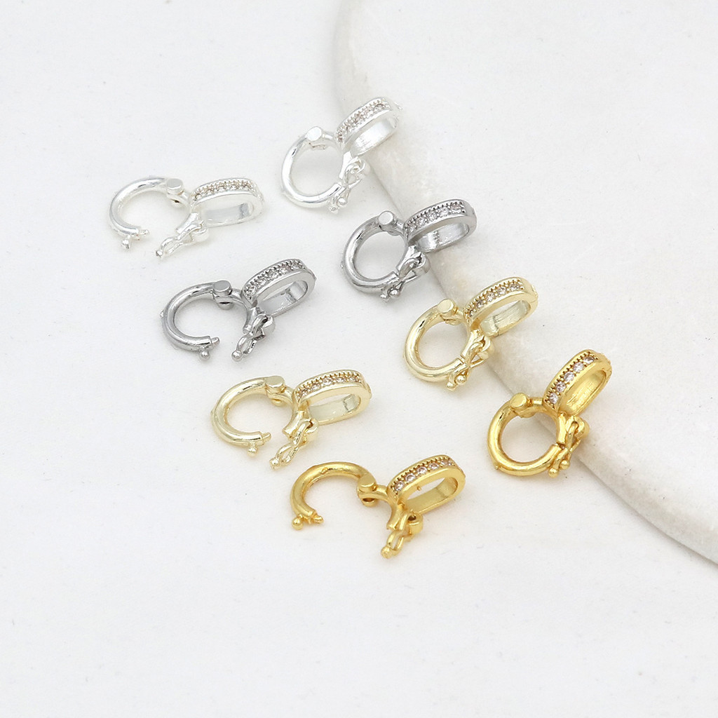 18K ทองแท้สี Retention Universal BUCKLE Micro-Inlaid Zircon หยกจี้หยกฝังคลิปหัวเข็มขัดสร้อยคอจี้ Lan