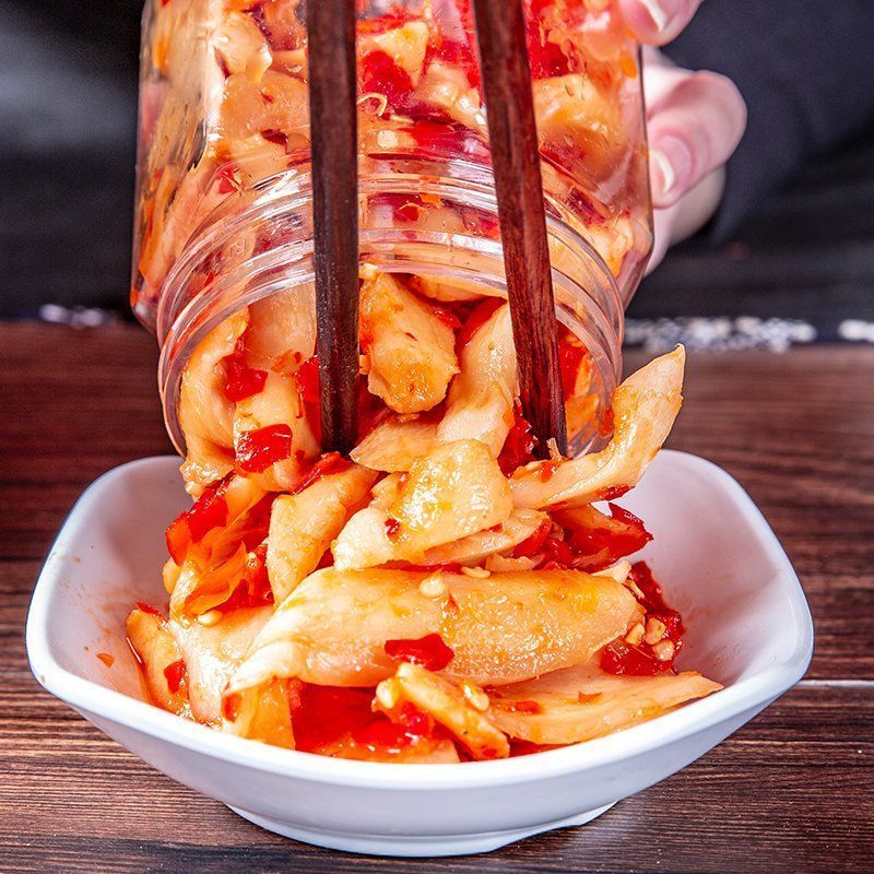湖南农家自制剁椒生姜即食酸辣泡姜泡椒姜片嫩姜腌姜下饭菜仔姜8/18 Hunan homemade chopped chili and ginger ready-to-eat pickled ginge
