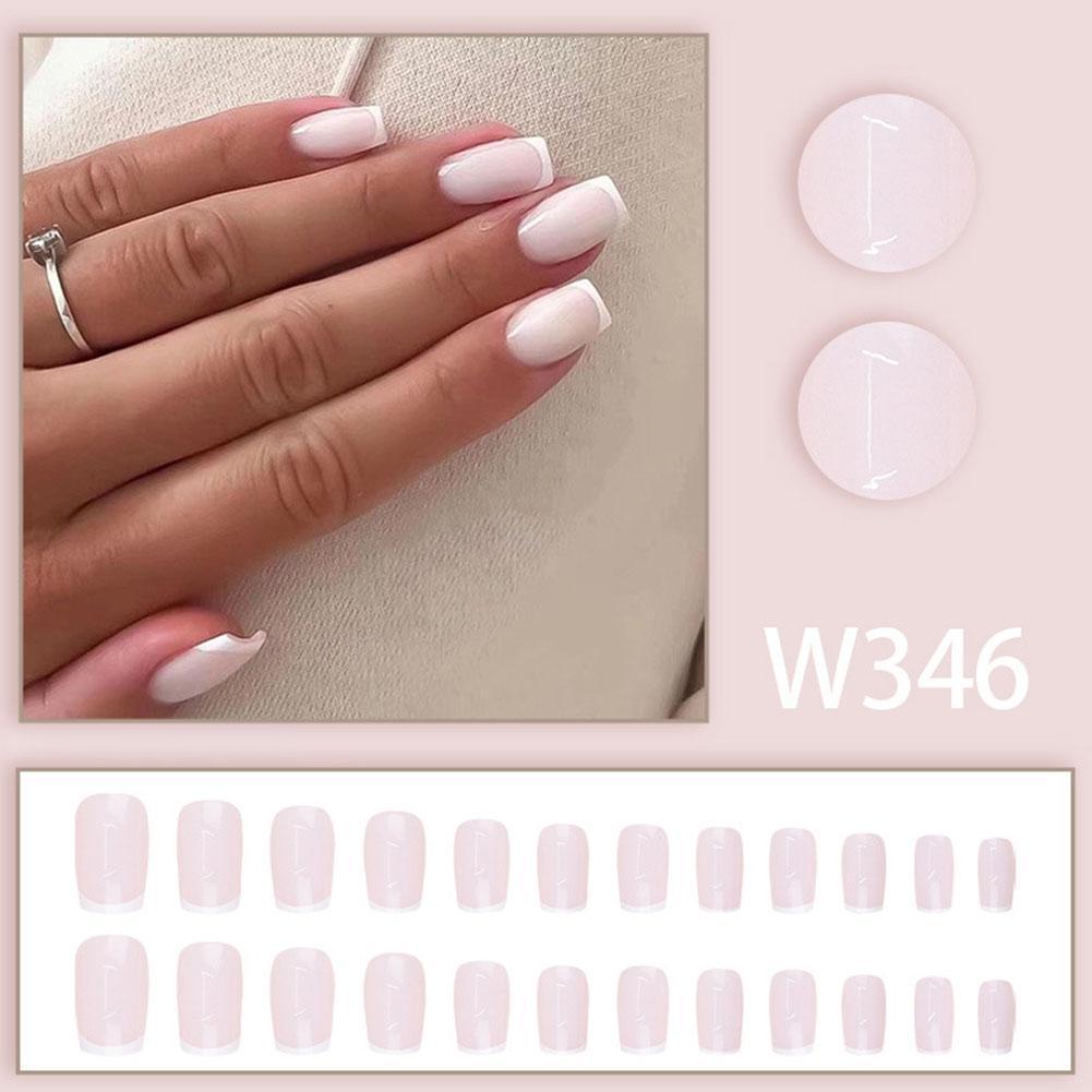 เล็บฝรั่งเศสหรูหราและทันสมัยพร้อมเล็บปลอม Sparkling Sweet Cool Minimalist R6f5