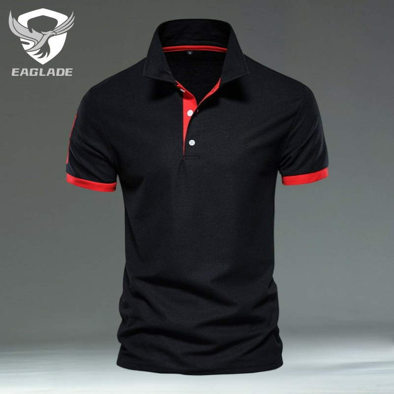 EAGLADE เสื้อยืดโปโลผู้ชายคอปกสําหรับ Man Breathable T02 สีดําแดง K11