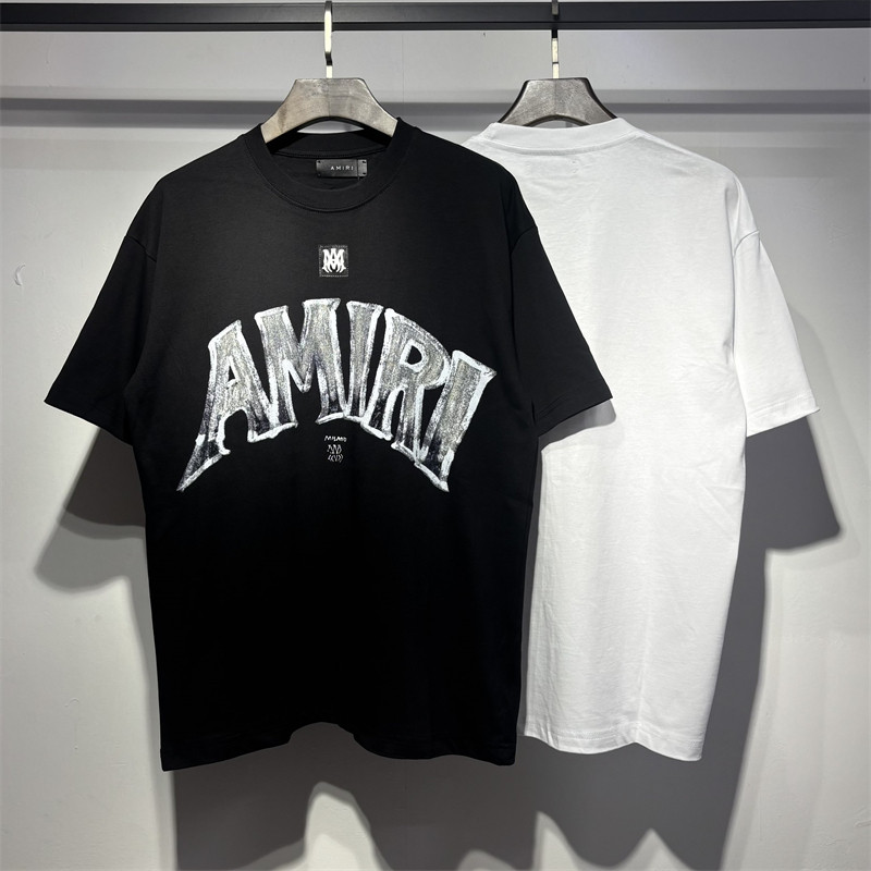 Ready Stock  🆕 AMIRI High Street New Letter พิมพ์ผ้าฝ้ายแท้ลําลองแขนสั้นคอกลมเสื้อยืด