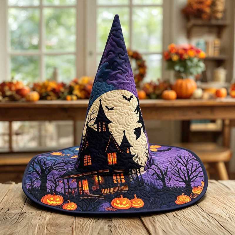 Quilted Craft Witch Hat ฮาโลวีน Magic Hat สุภาพสตรีแฟชั่น Holiday Hat Wizard Hat 0821