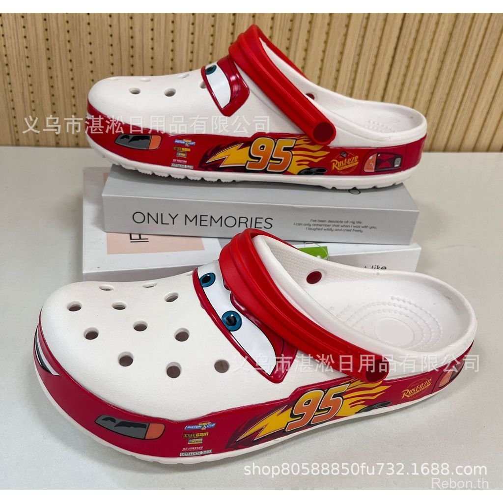 6K9E cross McQueen 95 รถยนต์รองเท้าหลุมของผู้หญิงรองเท้าแตะผู้ชายรถยนต์ Lightning McQueen