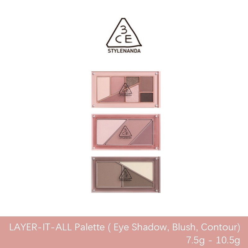3CE LAYER-IT-ALL Palette (อายแชโดว์, บลัชออน, คอนทัวร์) Palette Eyeshadow Blush Contour Palette 7.5g