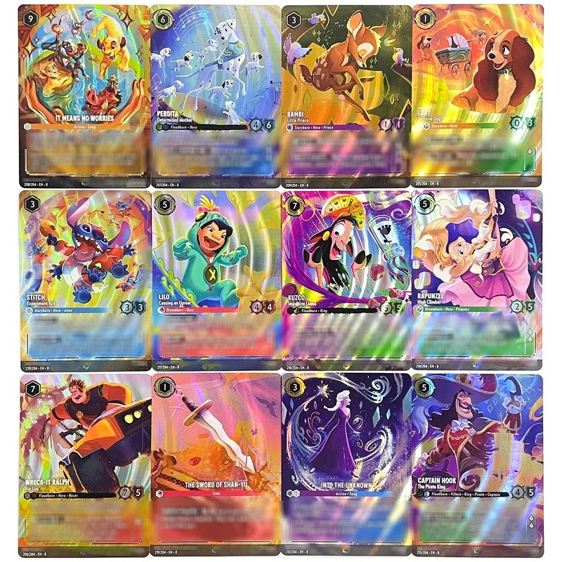 การ์ดเกม TCG Lorcana Proxy Chapter 8: การ์ดคุณภาพสูงพร้อมผลฟอยล์ที่เต็มไปด้วยเสน่ห์ - Mushu, Perdita