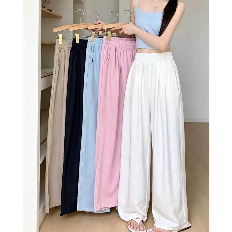 Anata กางเกงขายาวผู้หญิง สีขาวนม ผ้าบางฤดูร้อน ผิวผ้านุ่มมีเท็กซ์เจอร์ ทรงสลัคเดินโค้งสบาย