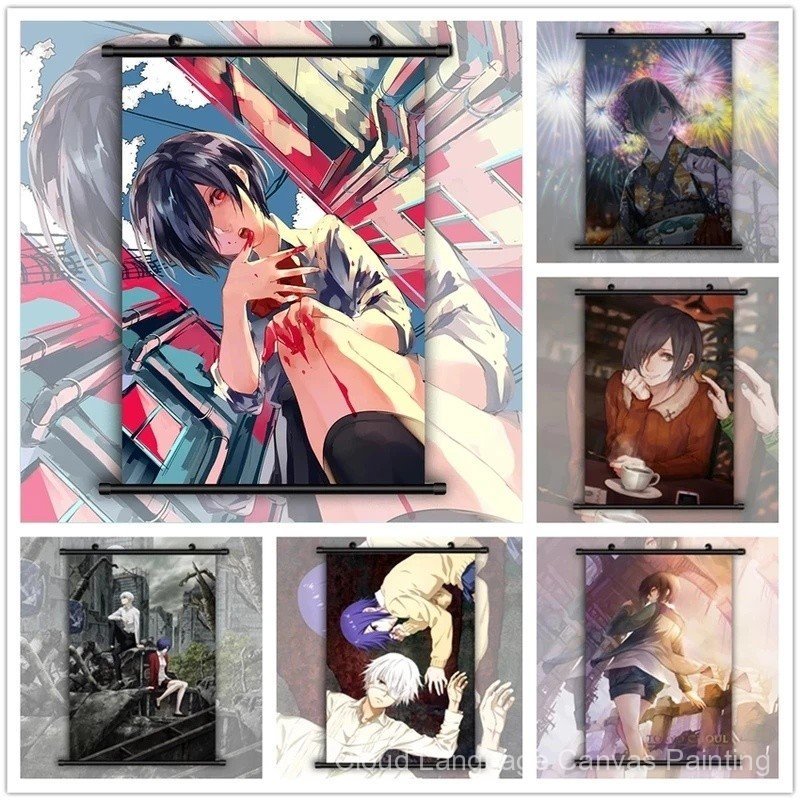 Tokyo Ghoul โปสเตอร์แขวน Scrolls Art ภาพจิตรกรรมฝาผนัง Kamishiro Rize Kaneki Ken ภาพวาดผ้าใบภาพผนังห