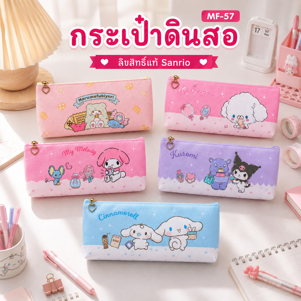 กระเป๋าดินสอ ลิขสิทธิ์แท้ 100% จาก Sanrio และ Disney รุ่น 57 ขนาด 9.5 x 20 ซม. วัสดุ PVC กันน้ำ ขยายก้นได้