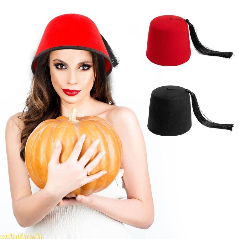 Time Tarboosh Hat with Black Tassels หมวกชาติพันธุ์ Folkloric Ottoman หมวก Fez ตุรกี