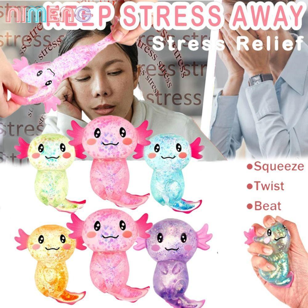 NIMENG Squishy Stress Glitter, Sugar Filled รูปร่างน่ารัก Axolotl Squishy ของเล่น, Glitter Soothing 