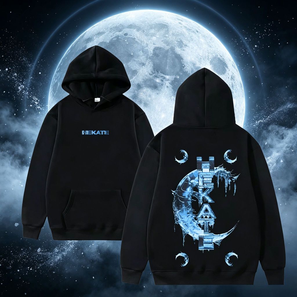 เสื้อฮู้ดดี้ Hekate ลายกราฟิกพระจันทร์เสี้ยวน้ำแข็ง สีน้ำเงินสไตล์มิสเทรียส เหมาะใส่ประจำวัน ทั้งชาย