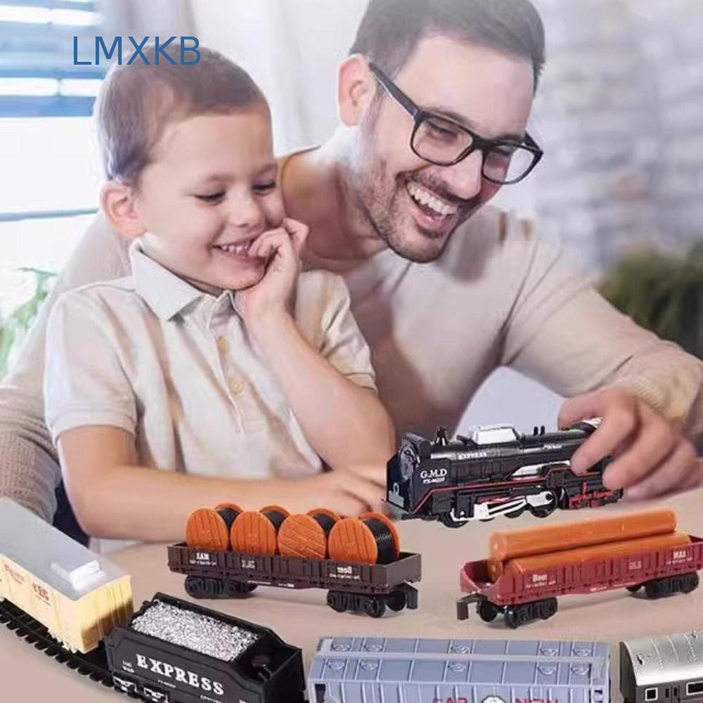 LMXKB Train Freight Train Toy, Combines Locomotive Playset Electric Christmas Train Track Set, Simul