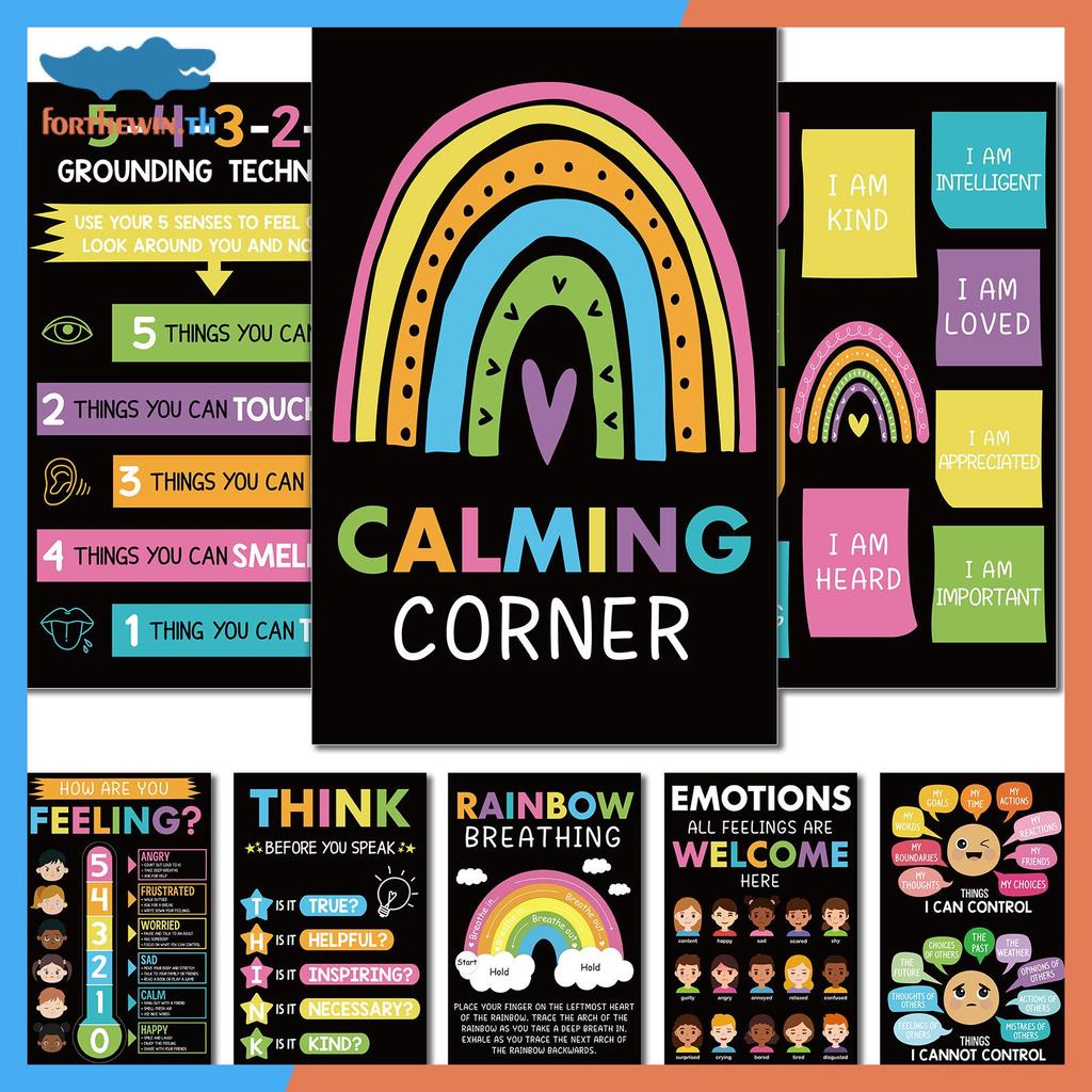 Forthewin 8 Calming มุมโปสเตอร์สําหรับห้องเรียนอารมณ์การเรียนรู้กิจกรรม Calm Down มุมอุปกรณ์ Emotion