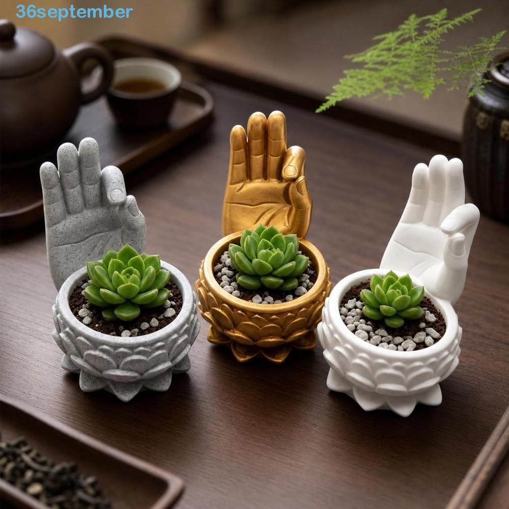 SAPTEMBER โลตัสรูปดอกไม้หม้อ, 3D พิมพ์ Creative Succulent Planter, แบบพกพา Ok มือตลกน้ําหนักเบา Zen 