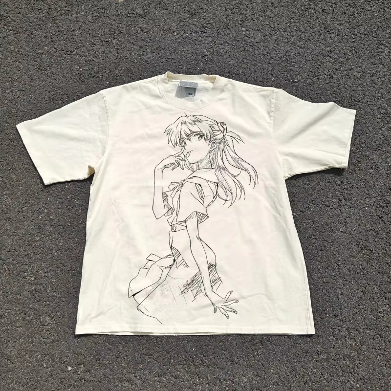 Neon Genesis Evangelion Anime Asuka Langray Sketch Printed T-shirt Men's and Women's T-shirt Men's T
