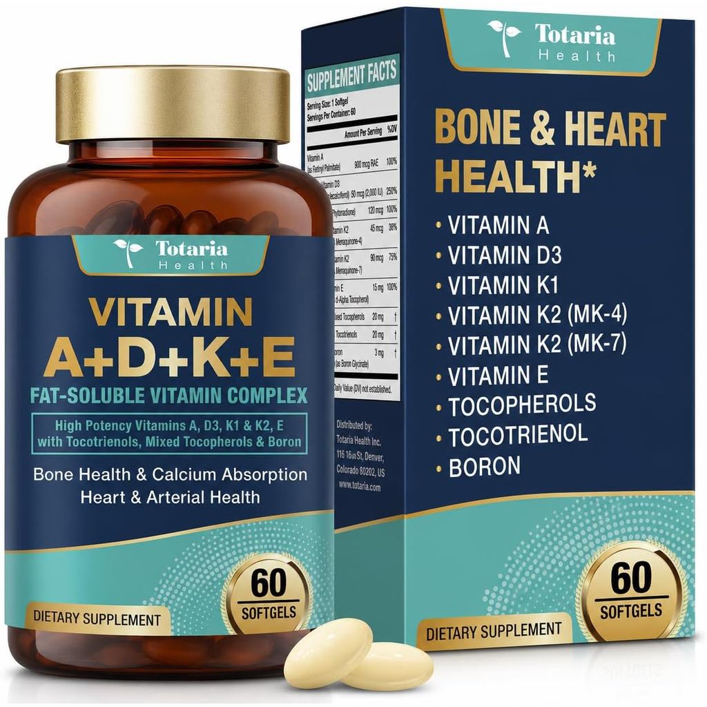TotariaVitaminsA-D-K-ESoftgelsอาหารเสริม,5000IUVITD3withVitaminsA,E(Tocopherols&Tocotrieneols),K(K1+