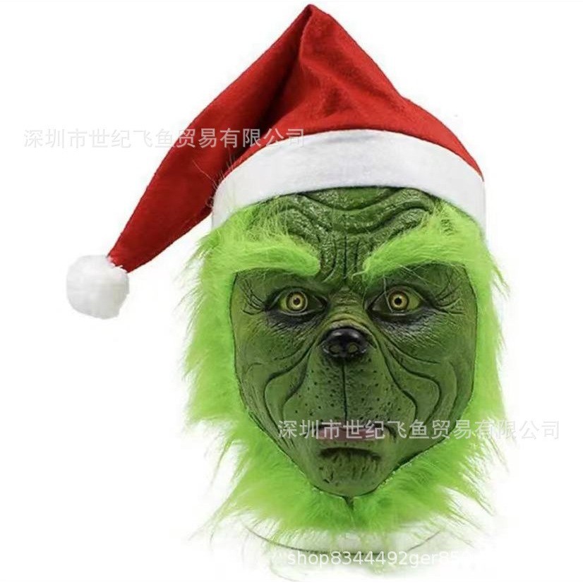 ฮาโลวีน Green Monster Grinch หน้ากากคริสต์มาส Despicable Monster Latex หมวกถุงมือวันหยุดตลก
