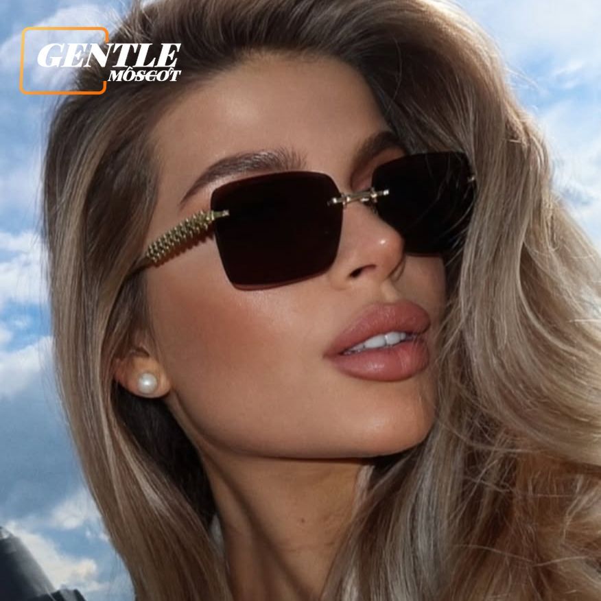 (GENTLE MOSCOT)Stylish Western Style Rimless สี่เหลี่ยมผืนผ้าตัดขอบแว่นตากันแดดสําหรับผู้หญิงและผู้ช