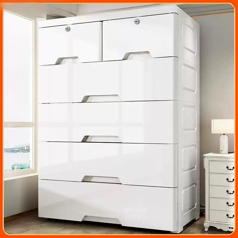 Plastic Storage Drawer Cabinet With Lock Thickened Clothes Storage Cabinet With Wheels Space Saving