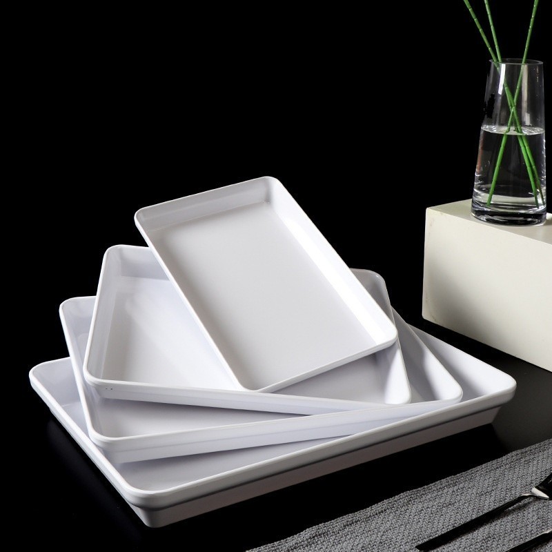 Display Tray | Melamine White Tray | Cooked Food Tray | Plastic Rectangular Cold Dish Serveware