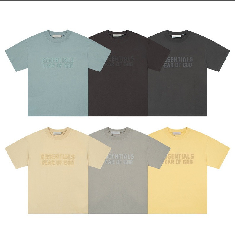 High Street เสื้อยืด Fear God Fear FOG ESSENTIALS Double Line Season 9 ซิลิโคนพิมพ์ตัวอักษรเสื้อยืดแ