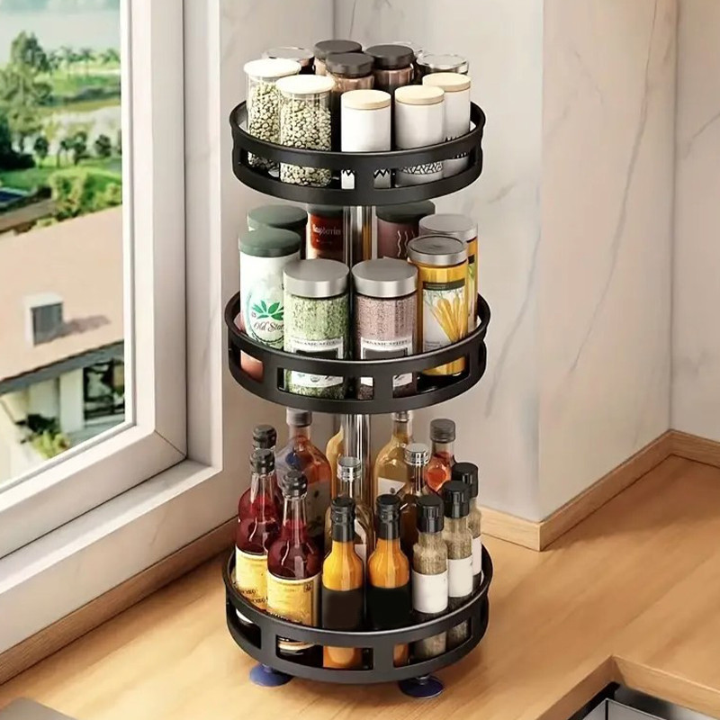 Multi Tier 360 Rotate Spice Rack Condiment Spices Jar Seasoning Bottle Herb Glass Storage Shelf Kitc