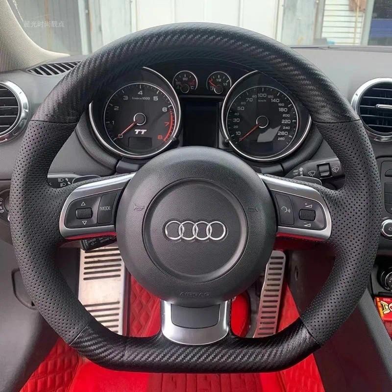 ที่กําหนดเองลื่นหนังระบายอากาศสําหรับ Audi TT 8J A3 8P TTS พวงมาลัยรถคาร์บอนสีดํารถ Interiorauto ชิ้
