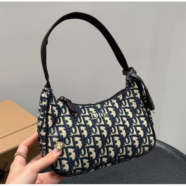[กล่องของขวัญ] Fashion Di/pradss Old Flower Underarm Bag High Quality Canvas Retro Style Ladies Shou