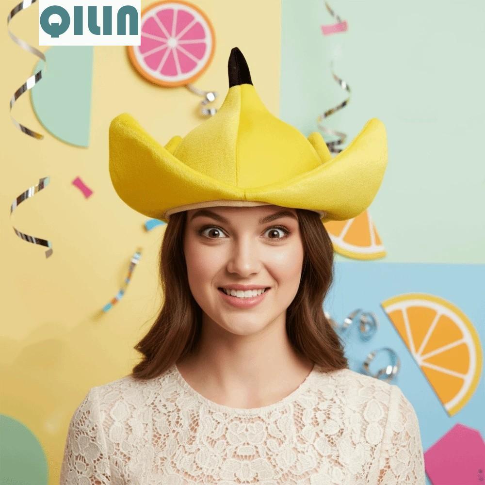 QILIN หมวกตุ๊กตากล้วยผ้านุ่มสามมิติ Peel ตลกผลไม้หมวก, หนึ่งขนาดประณีตเย็บเรียบร้อยสบายยืดหยุ่น Fit 