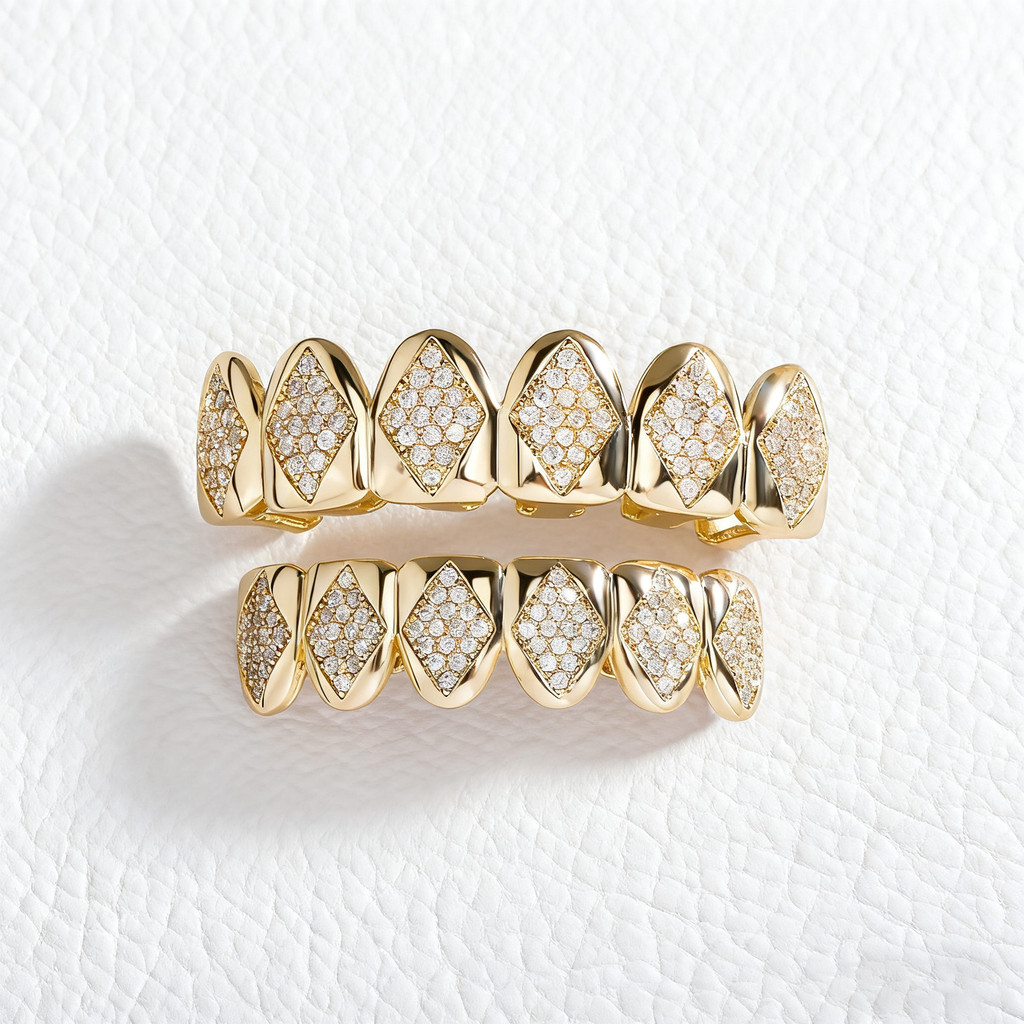 Hip Hop Micro-Inlaid กระพริบเพทายเพชรวงเล็บผู้ชายผู้หญิงที่ไม่ซ้ํากัน Grillz ฮาโลวีนวงเล็บทอง-9.4