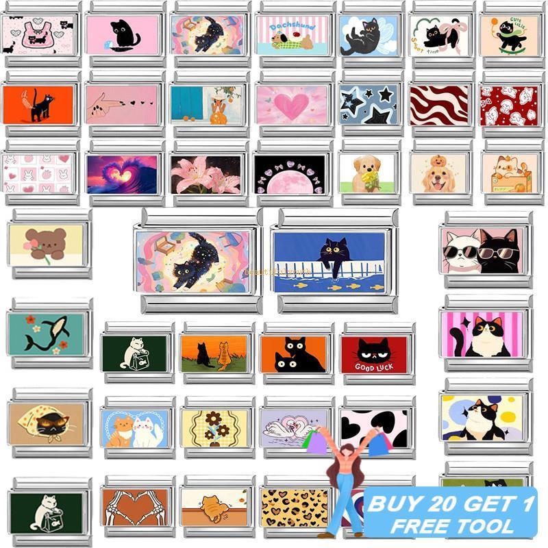 Y2K แชนมสุดน่ารัก สำหรับสร้อยข้อมือ ขนาด 9 มม. สแตนเลสสตีล พร้อมลายแมว ดอกไม้ กระต่าย และหัวใจ อิตาเลียนสไตล์ เหมาะสำหรับทั้งผู้ชายและผู้หญิง DIY และขายส่ง