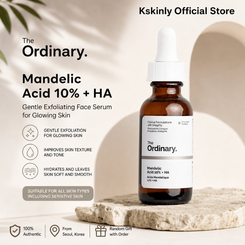 The Ordinary Mandelic Acid 10% + HA Serum 30ml เซรั่มบํารุงผิวหน้าขัดผิวอ่อนโยนสําหรับผิวเรืองแสง Ol