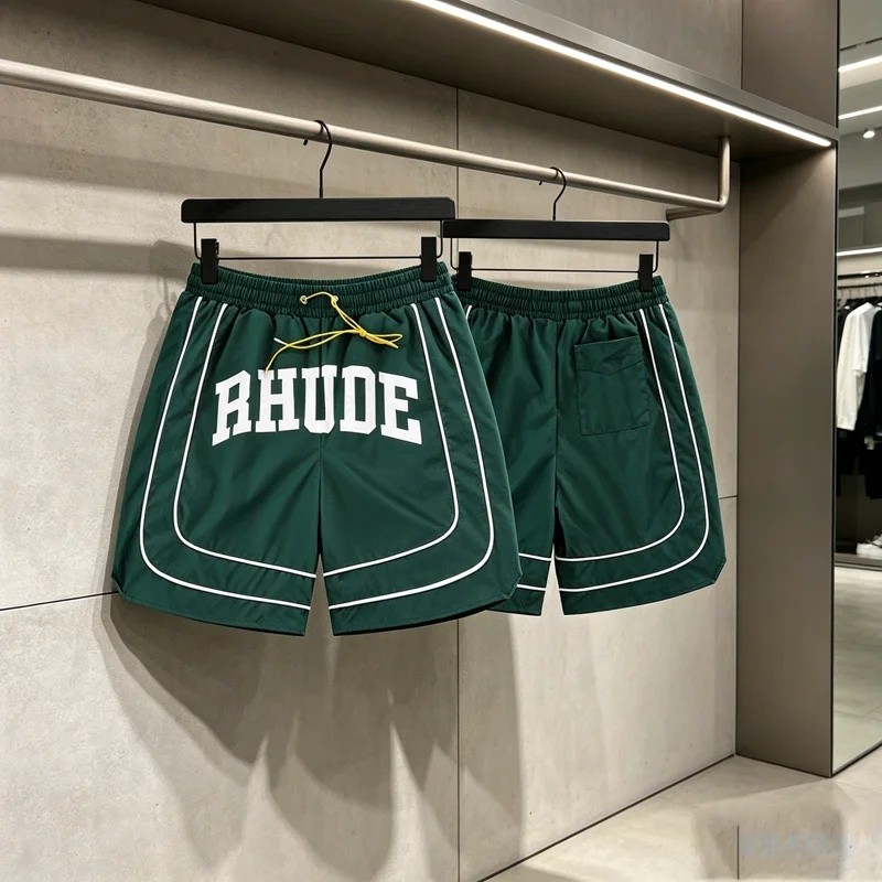 YdyMesh Breathe Quick Dry Stripe Rhude กางเกงขาสั้นพิมพ์ใหญ่ Shortpant ผู้ชายผู้หญิงหลวม Drawstring 
