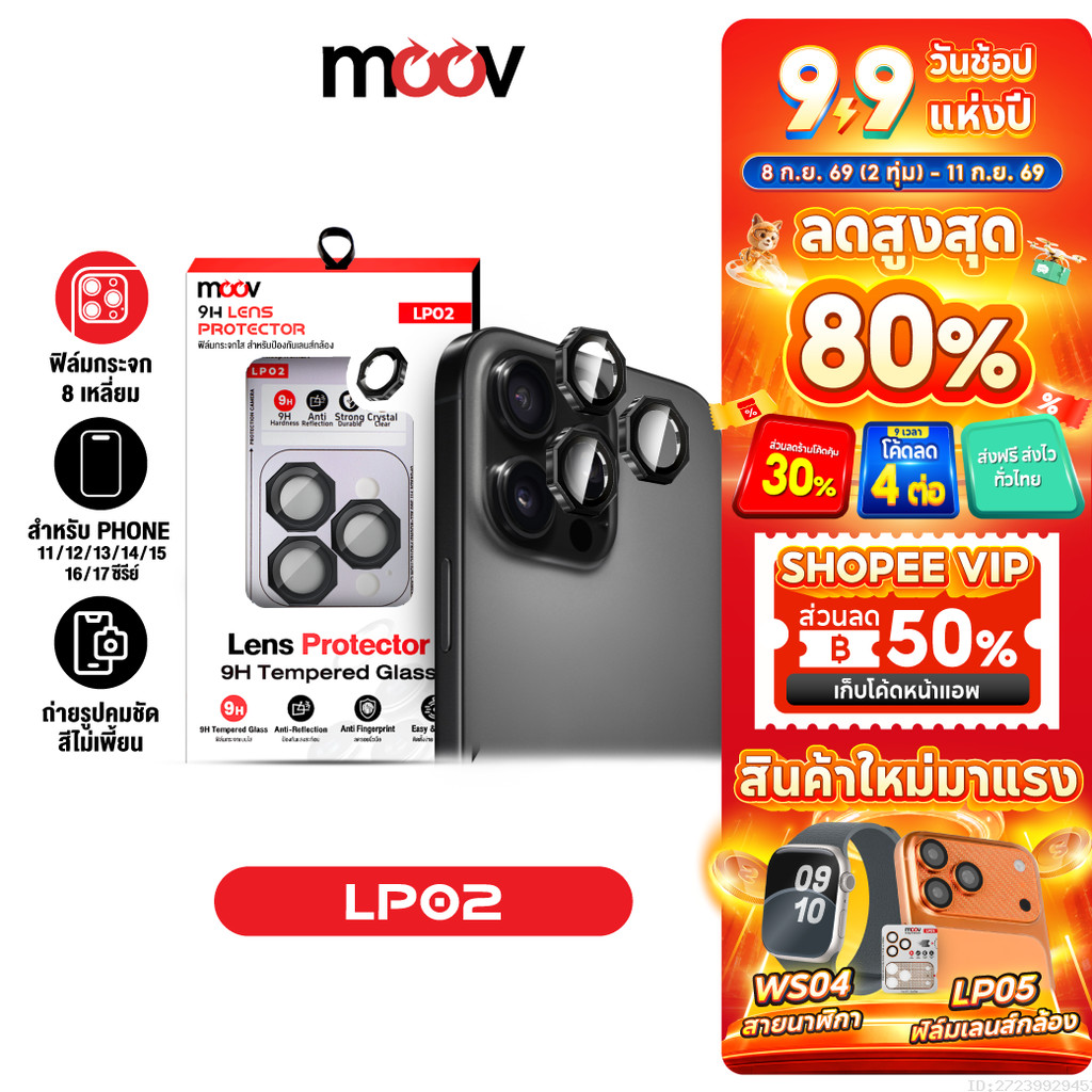 [ส่งไว] Moov LP02 ฟิล์มเลนส์กล้อง For iPhone 17 Pro Max 17 Air 17e 16 Pro 16e 15 Plus 14 13 ขอบ 8 เหลี่ยม