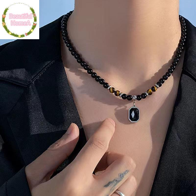 BHome ลูกปัดจี้สี่เหลี่ยม Nelace สําหรับชายอินเทรนด์อุปกรณ์เสริมเครื่องประดับของขวัญชายตกแต่ง TH